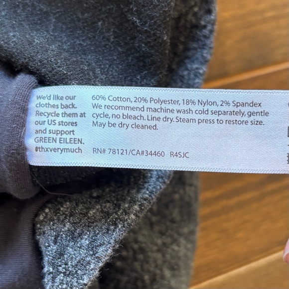 Eileen Fisher Hooded Zip Vest, Charcoal Textured Fleece Asymmetrical Zip, Small - Picture 7 of 8